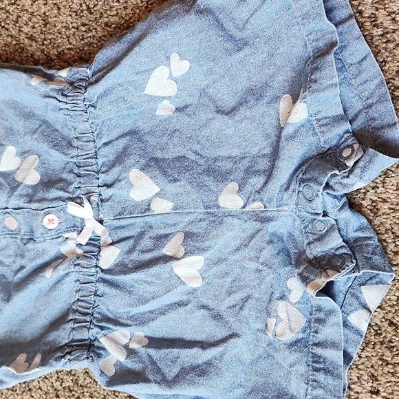 Carter's | Denim Heart Print Romper - Picture 3 of 8